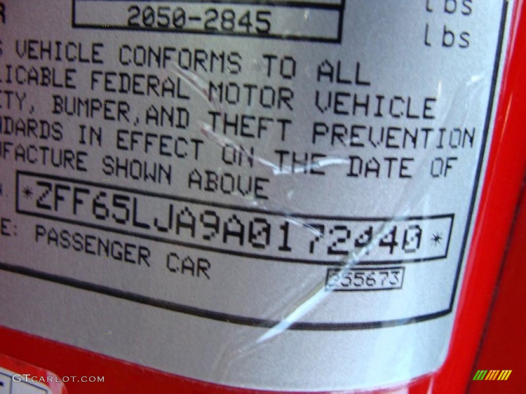 2010 Ferrari California Standard California Model Info Tag Photo #40273110