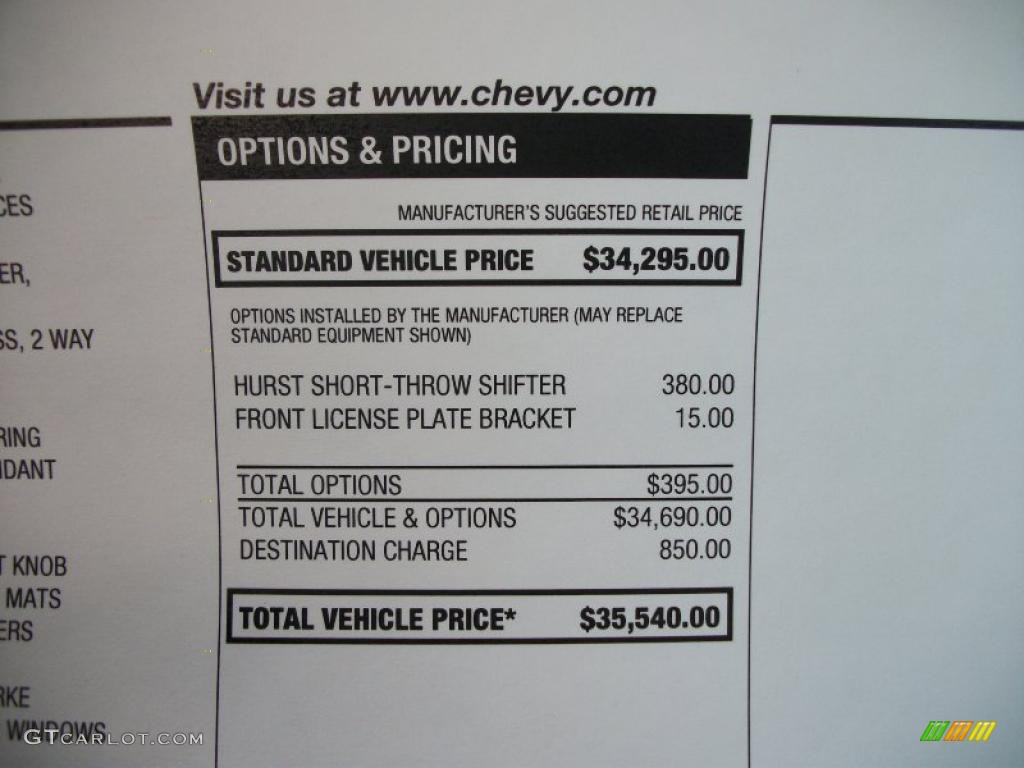 2011 Chevrolet Camaro SS Coupe Window Sticker Photo #40275386