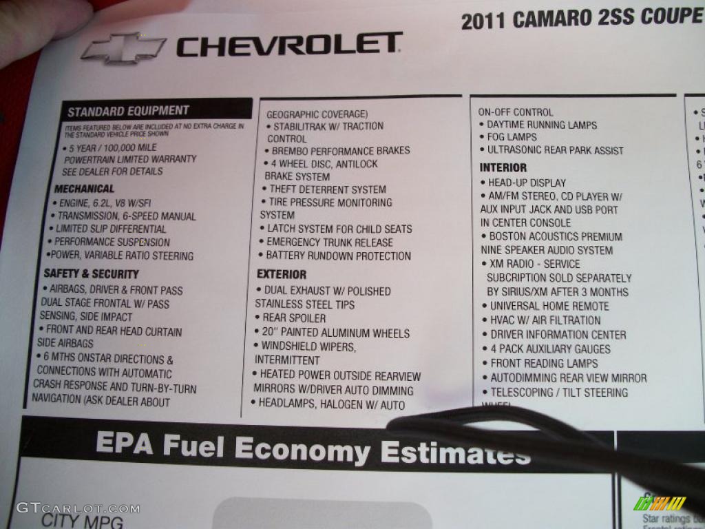 2011 Chevrolet Camaro SS/RS Coupe Window Sticker Photo #40276106