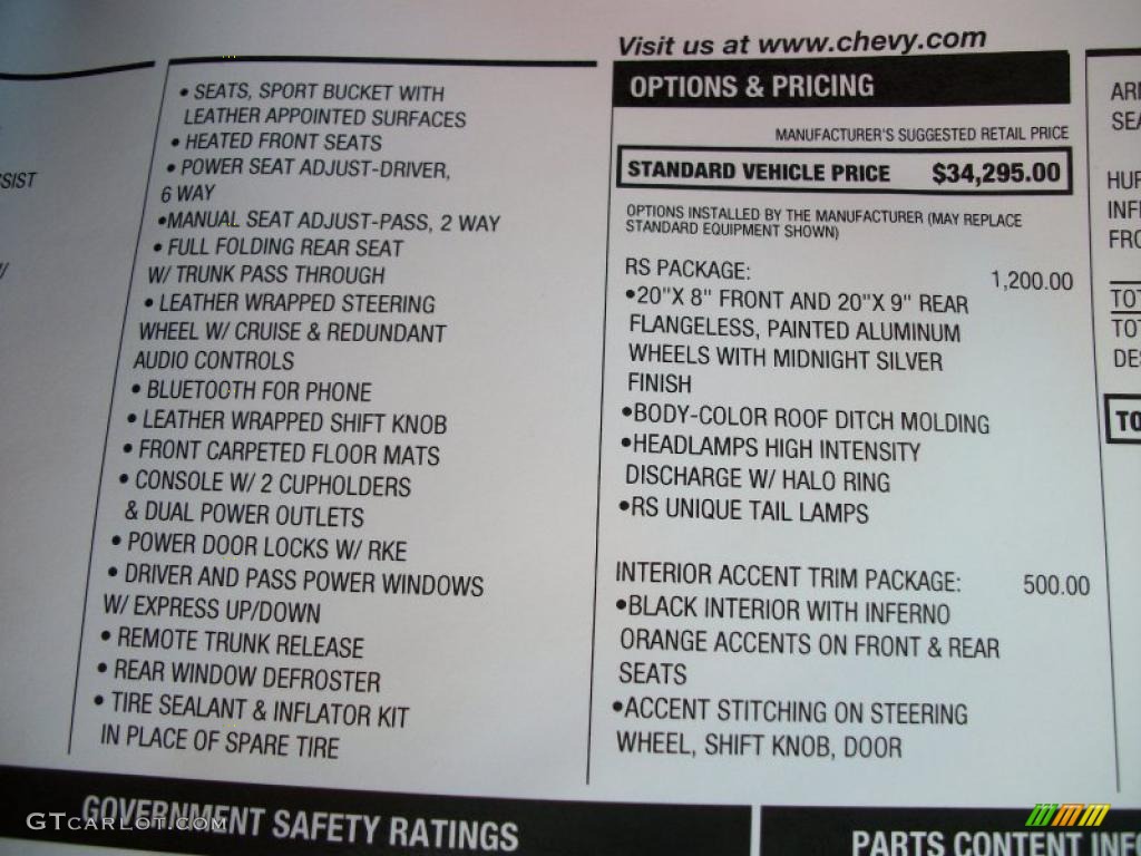 2011 Chevrolet Camaro SS/RS Coupe Window Sticker Photo #40276122