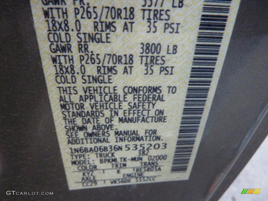 2006 Nissan Titan SE King Cab 4x4 Color Code Photos