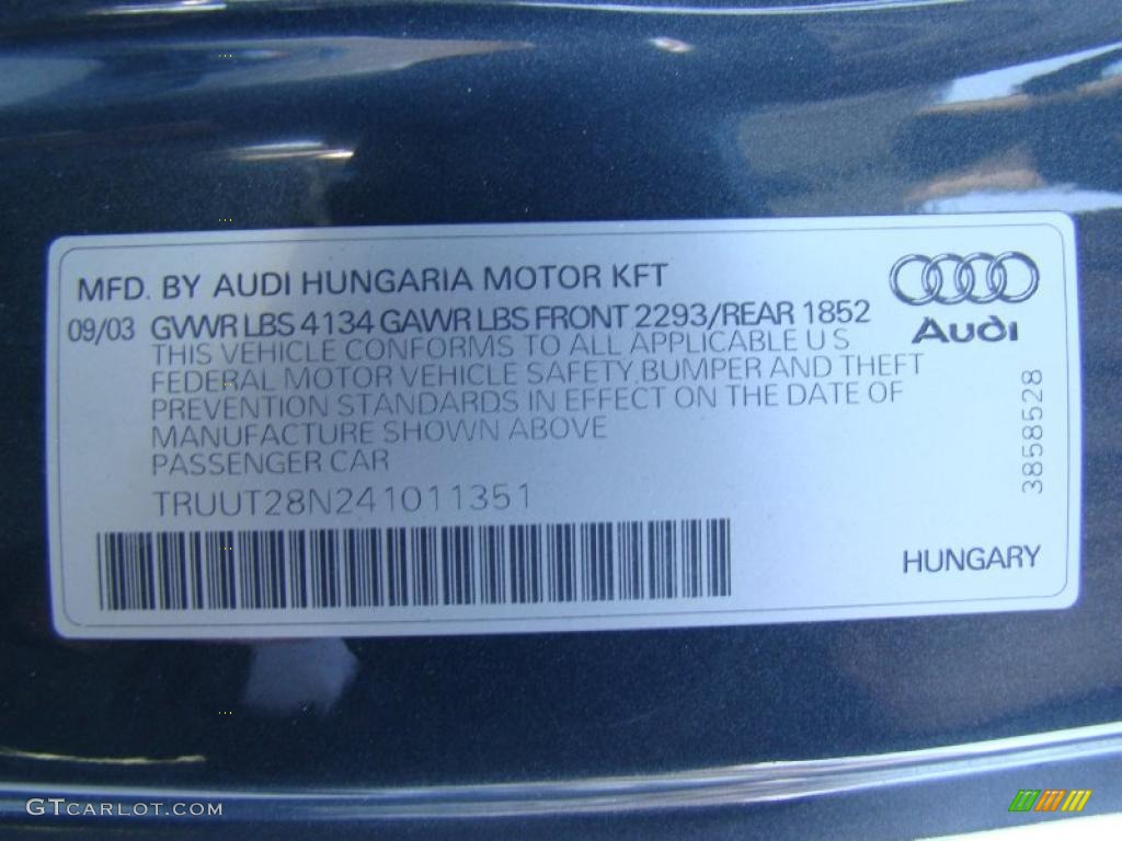2004 Audi TT 1.8T quattro Roadster Info Tag Photos