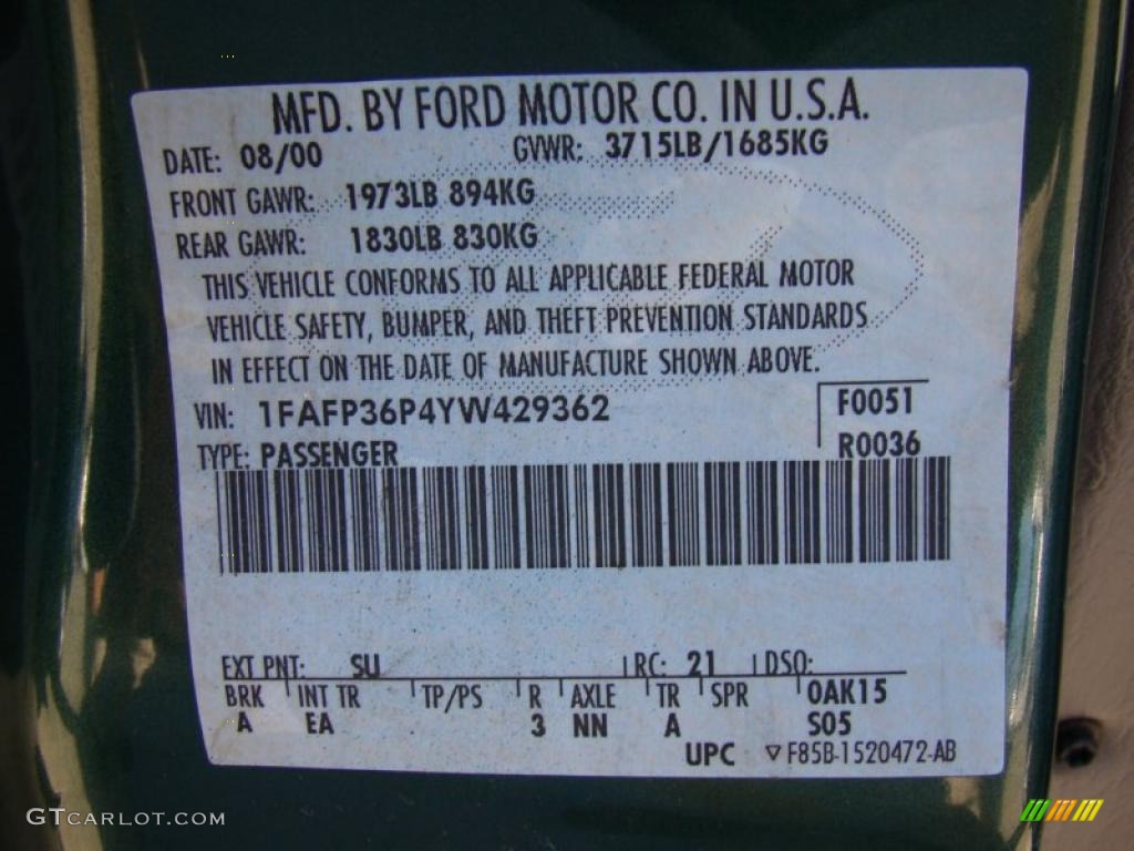 2000 Focus Color Code SU for Rainforest Green Metallic Photo #40315644