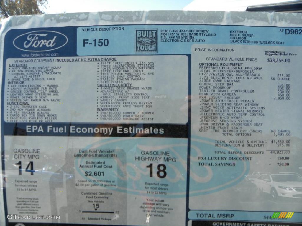 2010 Ford F150 FX4 SuperCrew 4x4 Window Sticker Photo #40322964