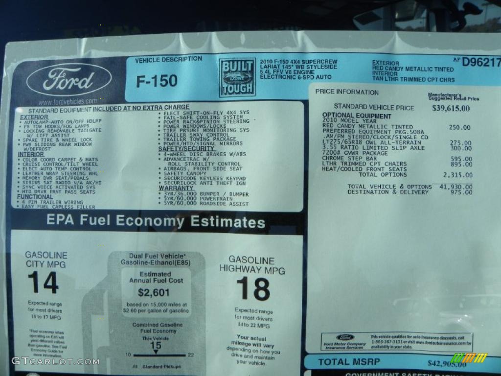2010 Ford F150 Lariat SuperCrew 4x4 Window Sticker Photo #40323452