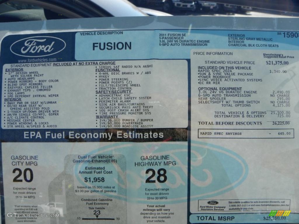 2011 Ford Fusion SE V6 Window Sticker Photo #40323904