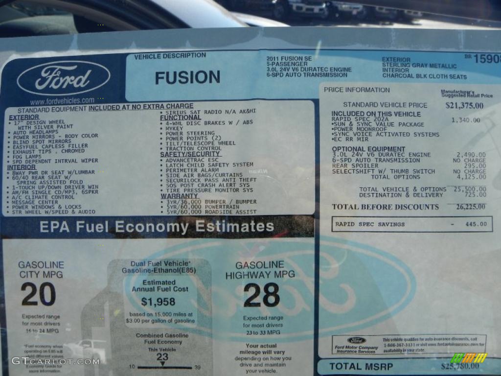 2011 Fusion SE V6 - Sterling Grey Metallic / Charcoal Black photo #8