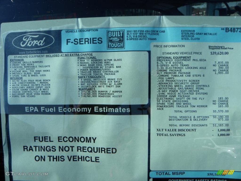 2011 Ford F250 Super Duty XLT Crew Cab 4x4 Window Sticker Photo #40325580