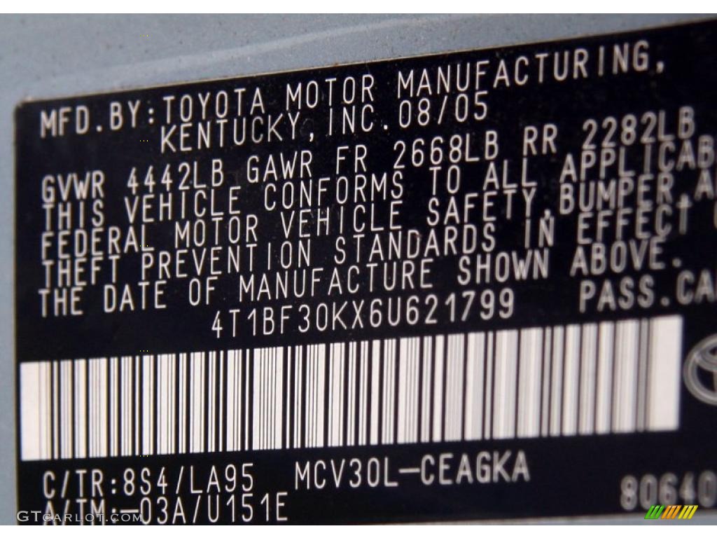 2006 Camry Color Code 8S4 for Sky Blue Pearl Photo #40326740