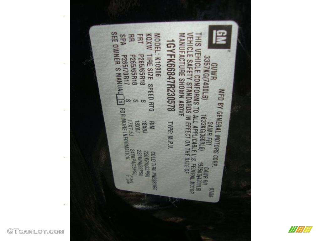 2007 Cadillac Escalade ESV AWD Info Tag Photo #40345886