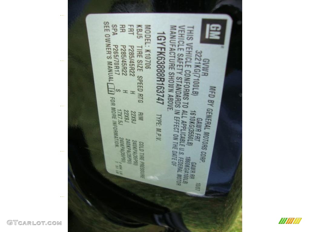 2008 Cadillac Escalade AWD Info Tag Photo #40347746