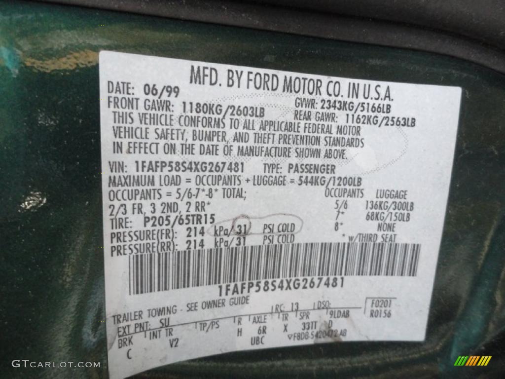 1999 Taurus Color Code SU for Tropic Green Metallic Photo #40348134