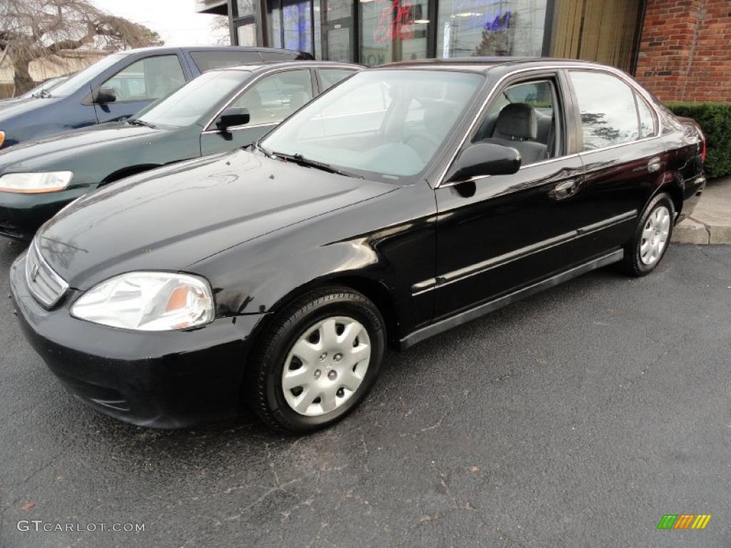 2000 Civic LX Sedan - Flamenco Black Pearl / Gray photo #1