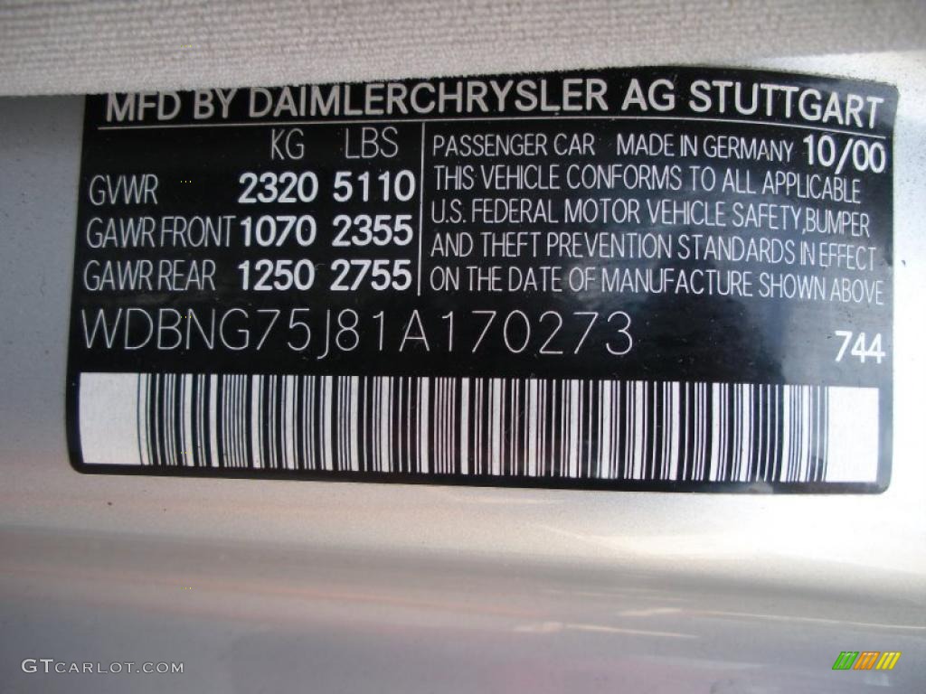 2001 S Color Code 744 for Brilliant Silver Metallic Photo #40383881