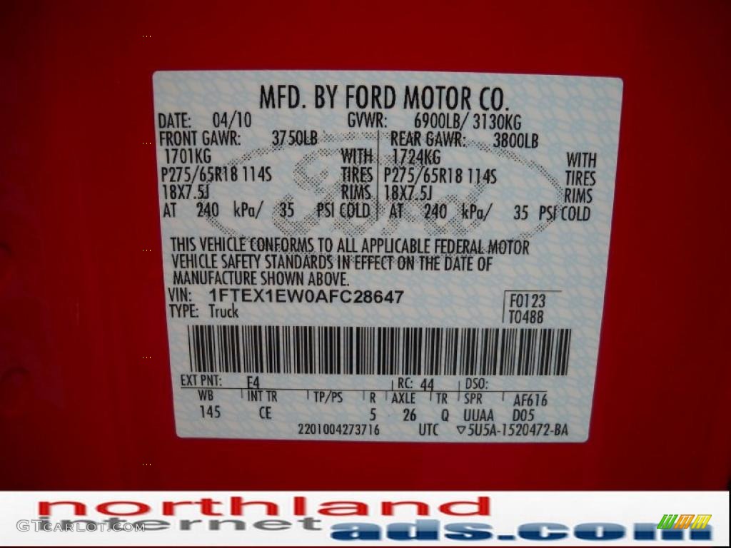 2010 F150 STX SuperCab 4x4 - Vermillion Red / Medium Stone photo #12