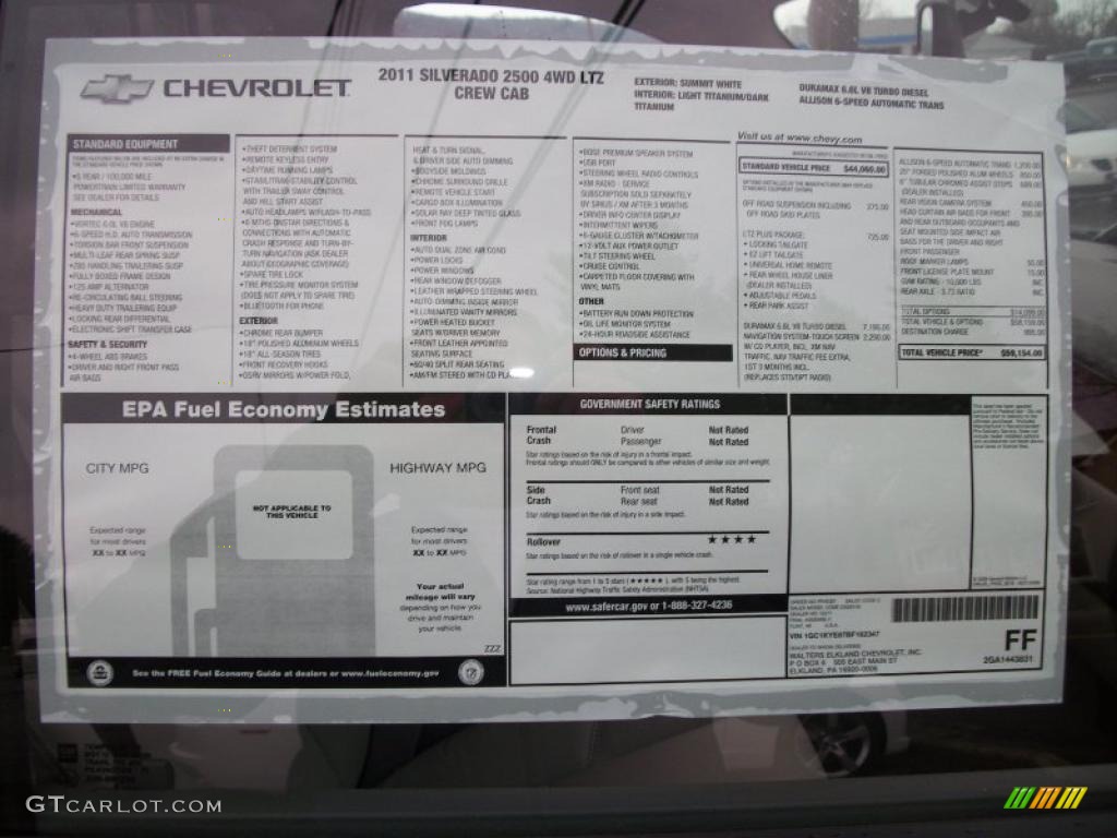 2011 Chevrolet Silverado 2500HD LTZ Crew Cab 4x4 Window Sticker Photo #40389297