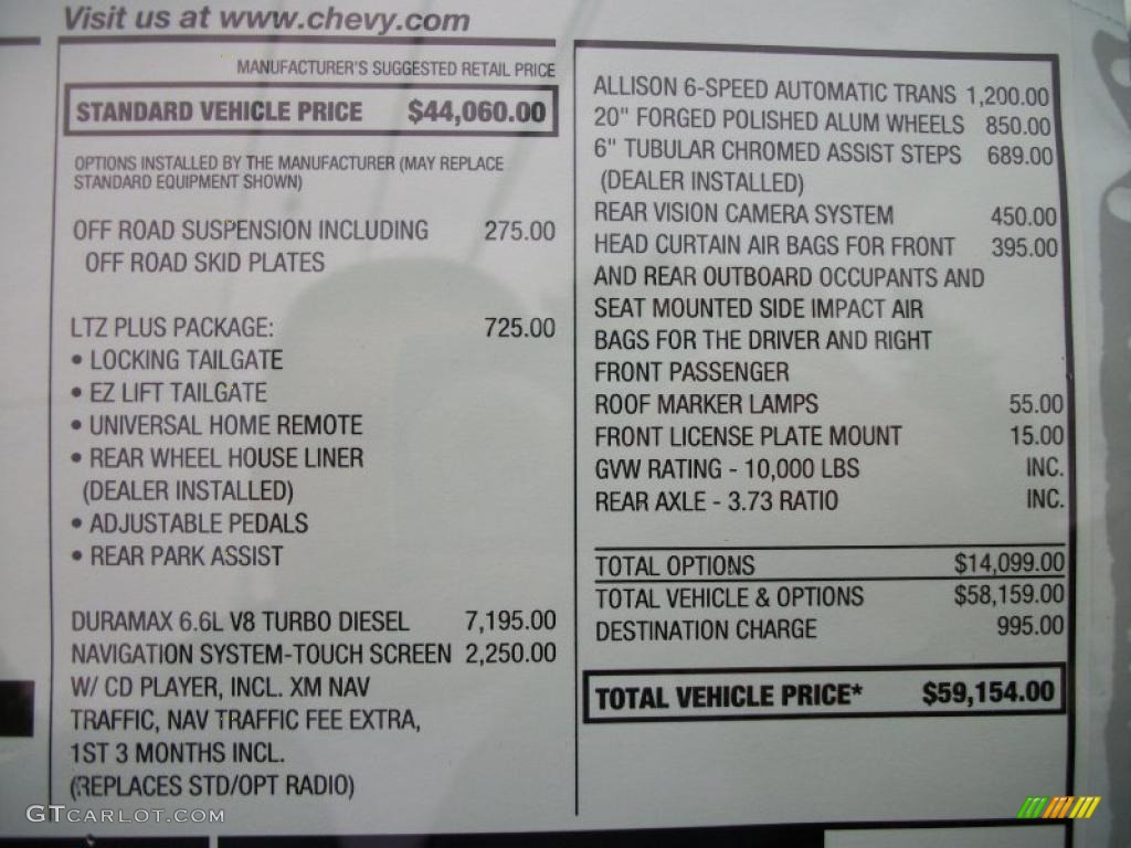 2011 Chevrolet Silverado 2500HD LTZ Crew Cab 4x4 Window Sticker Photo #40389349