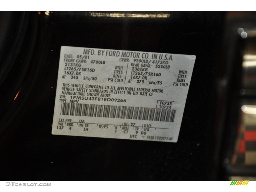 2001 Excursion Color Code UA for Black Photo #40397021