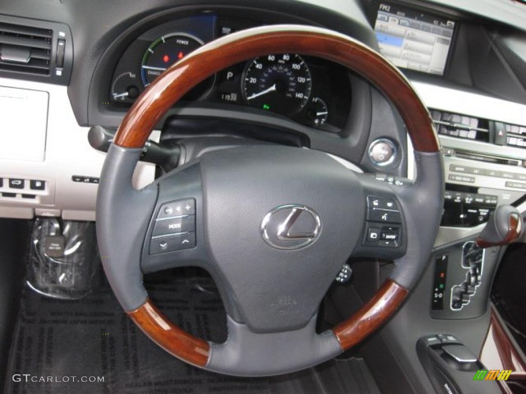 2010 Lexus RX 450h Hybrid Light Gray/Espresso Birds-Eye Maple Steering Wheel Photo #40398101
