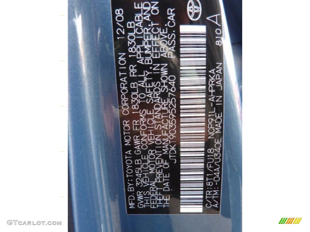 2009 Yaris Color Code 8T1 for Bayou Blue Pearl Photo #40408549