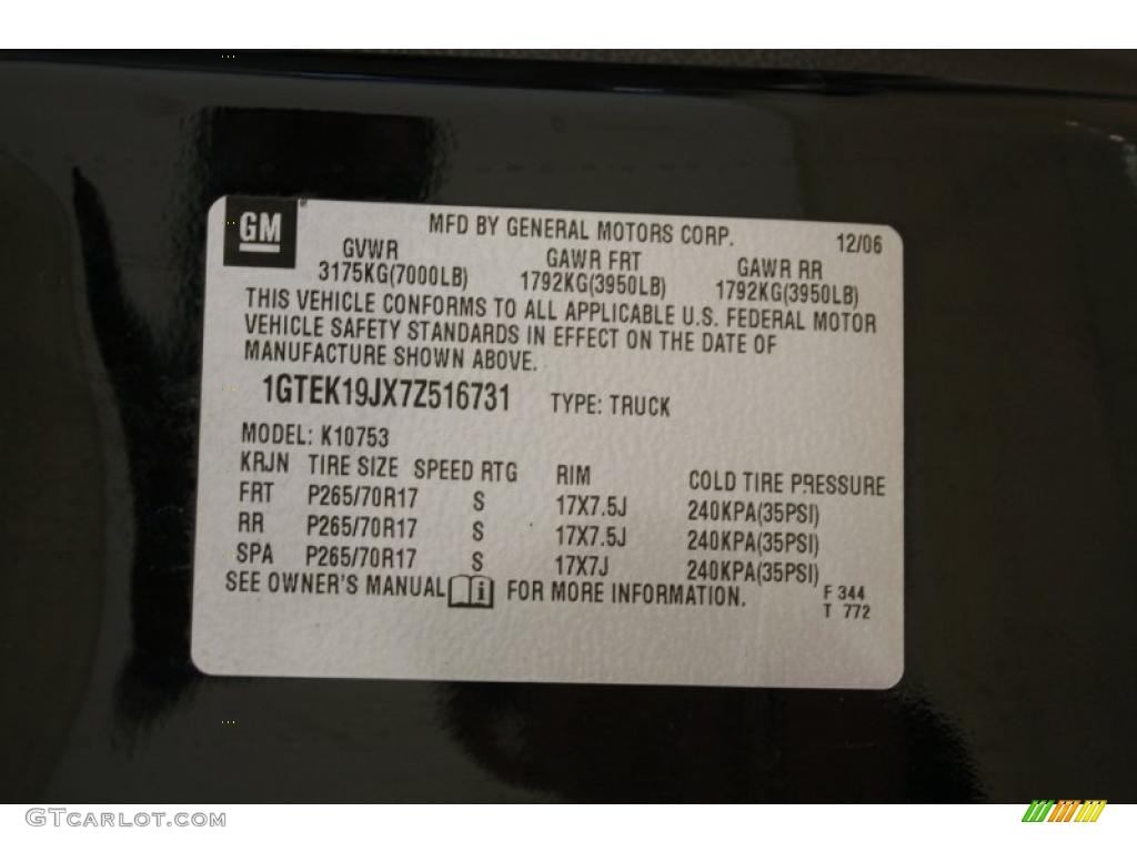 2007 GMC Sierra 1500 SLE Extended Cab 4x4 Info Tag Photo #40411280