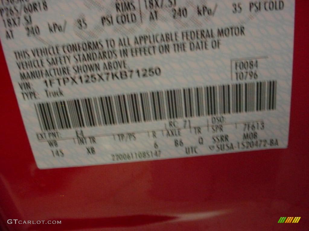 2007 F150 Color Code E4 for Bright Red Photo #40411460