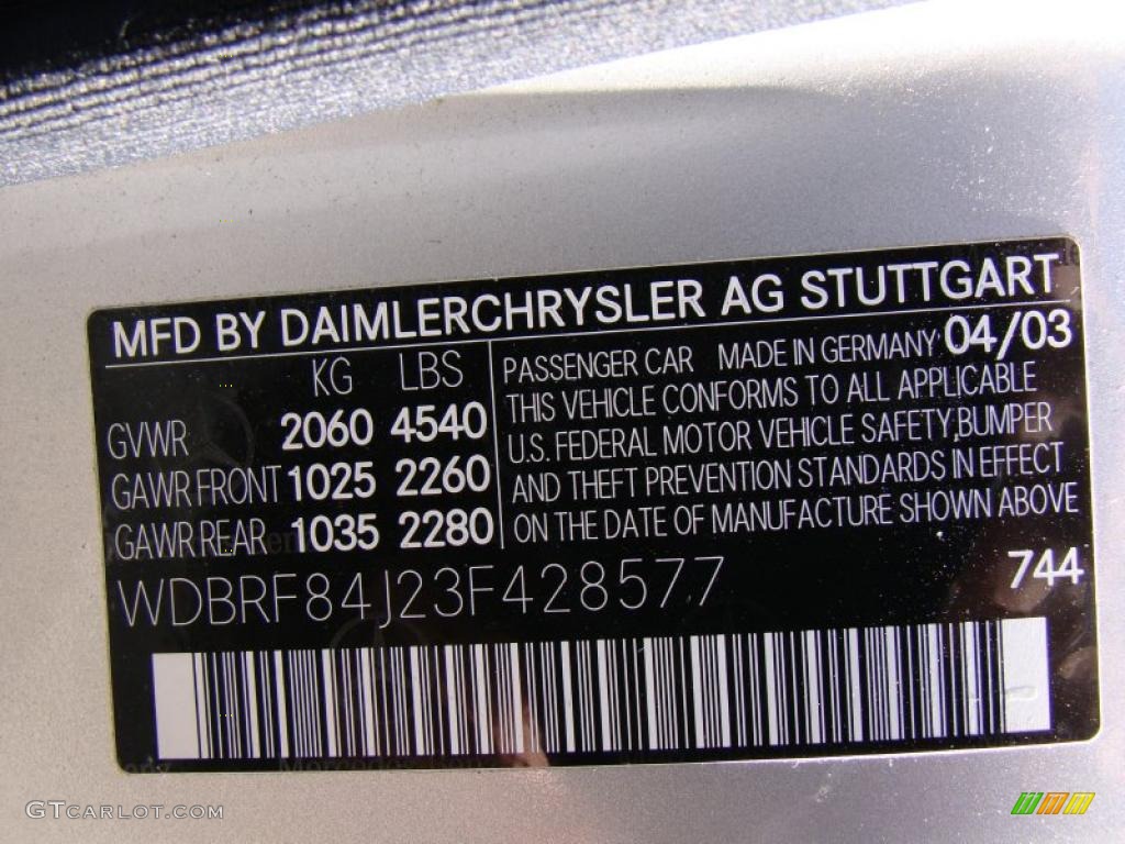 2003 C Color Code 744 for Brilliant Silver Metallic Photo #40412892