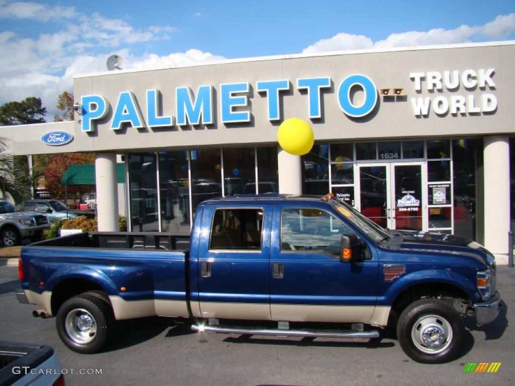 2008 F350 Super Duty Lariat Crew Cab 4x4 Dually - Dark Blue Pearl Metallic / Camel photo #1