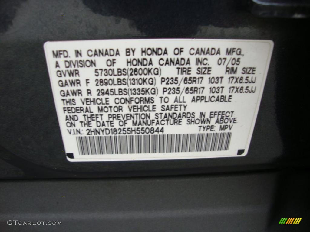 2005 Acura MDX Standard MDX Model Info Tag Photo #40434448