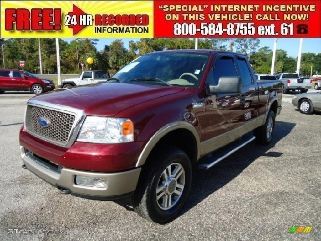 2005 F150 Lariat SuperCab 4x4 - Dark Toreador Red Metallic / Tan photo #1