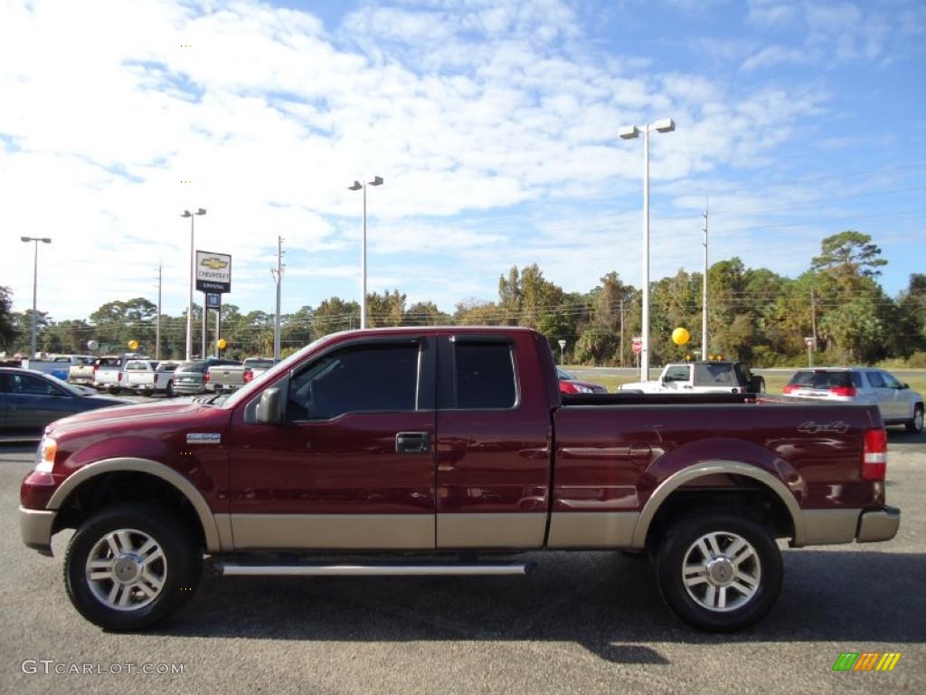 2005 F150 Lariat SuperCab 4x4 - Dark Toreador Red Metallic / Tan photo #2
