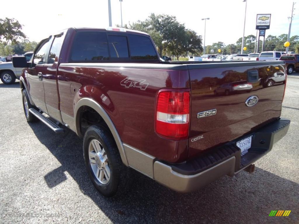 2005 F150 Lariat SuperCab 4x4 - Dark Toreador Red Metallic / Tan photo #3