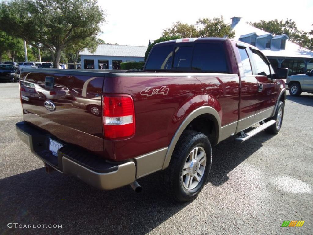 2005 F150 Lariat SuperCab 4x4 - Dark Toreador Red Metallic / Tan photo #11