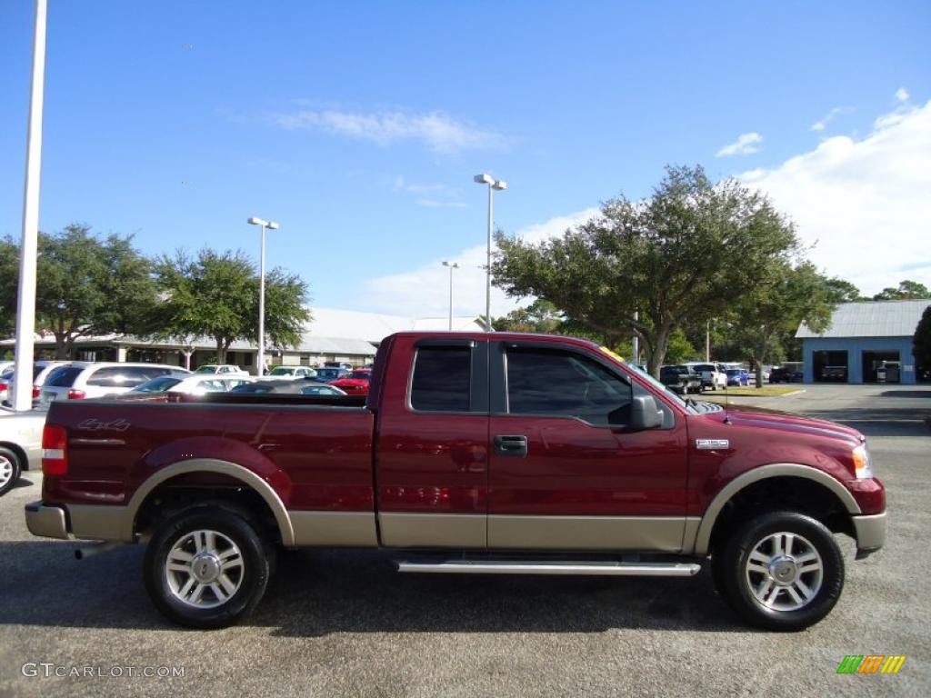 2005 F150 Lariat SuperCab 4x4 - Dark Toreador Red Metallic / Tan photo #12
