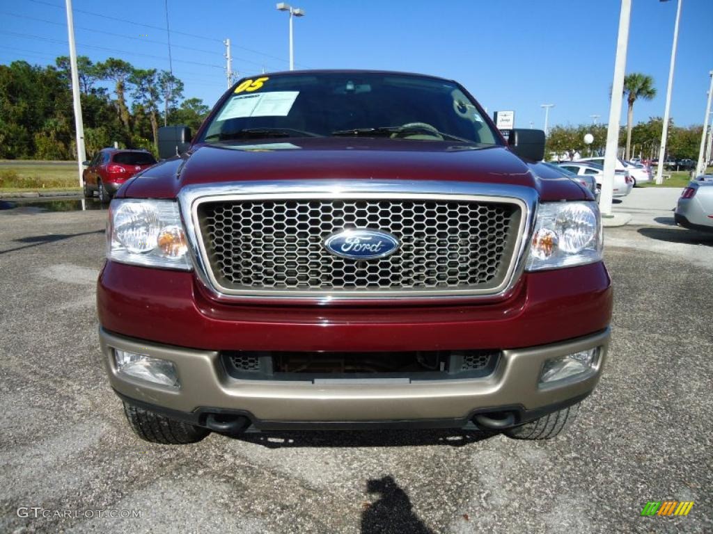 2005 F150 Lariat SuperCab 4x4 - Dark Toreador Red Metallic / Tan photo #18