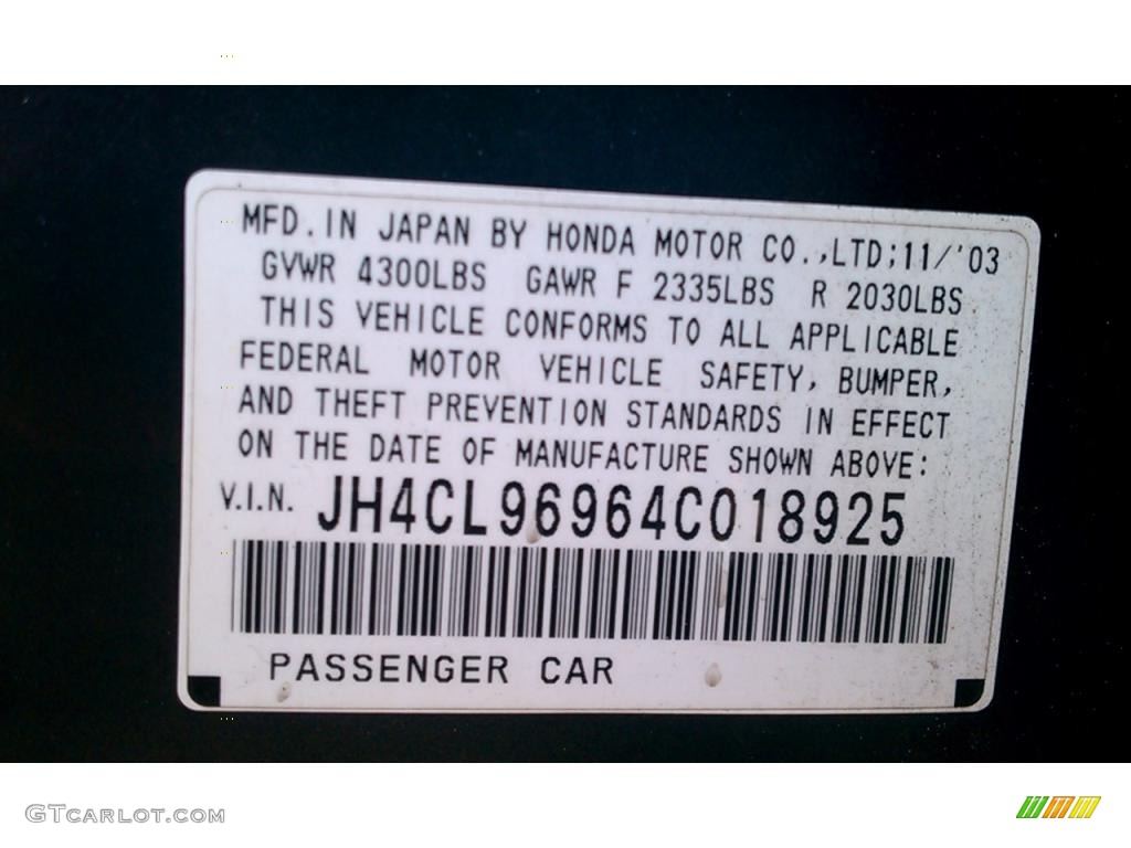 2004 Acura TSX Sedan Info Tag Photo #40449761
