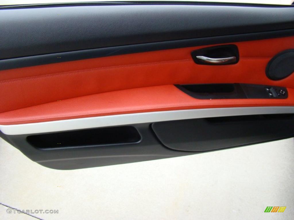 2008 BMW 3 Series 328xi Coupe Coral Red/Black Door Panel Photo #40451229