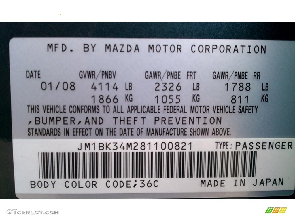 2008 MAZDA3 Color Code 36C for Metropolitan Gray Mica Photo #40451393