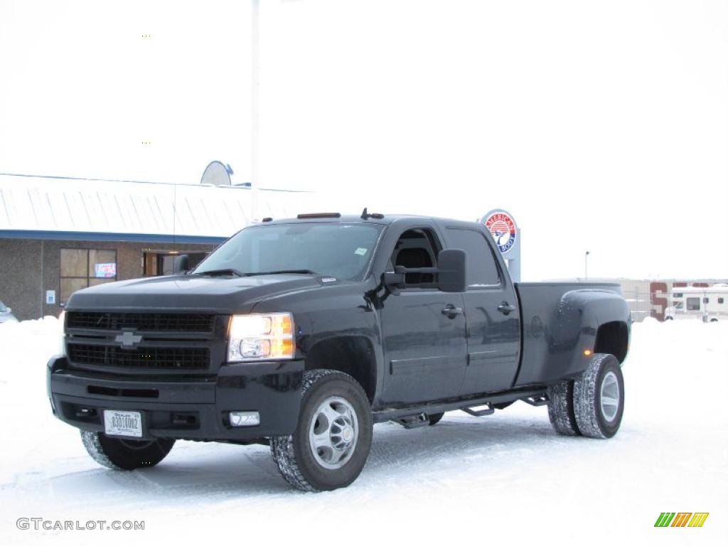 Black 2009 Chevrolet Silverado 3500HD LTZ Crew Cab 4x4 Dually Exterior Photo #40468619