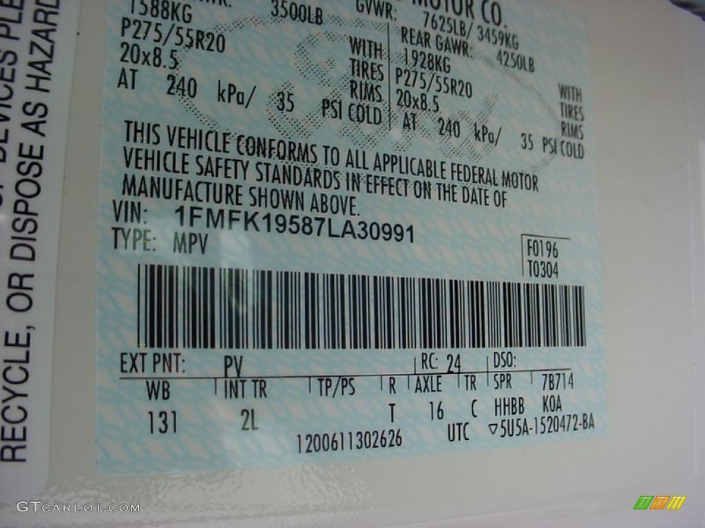 2007 Expedition Color Code PV for White Sand Tri Coat Metallic Photo #40474381