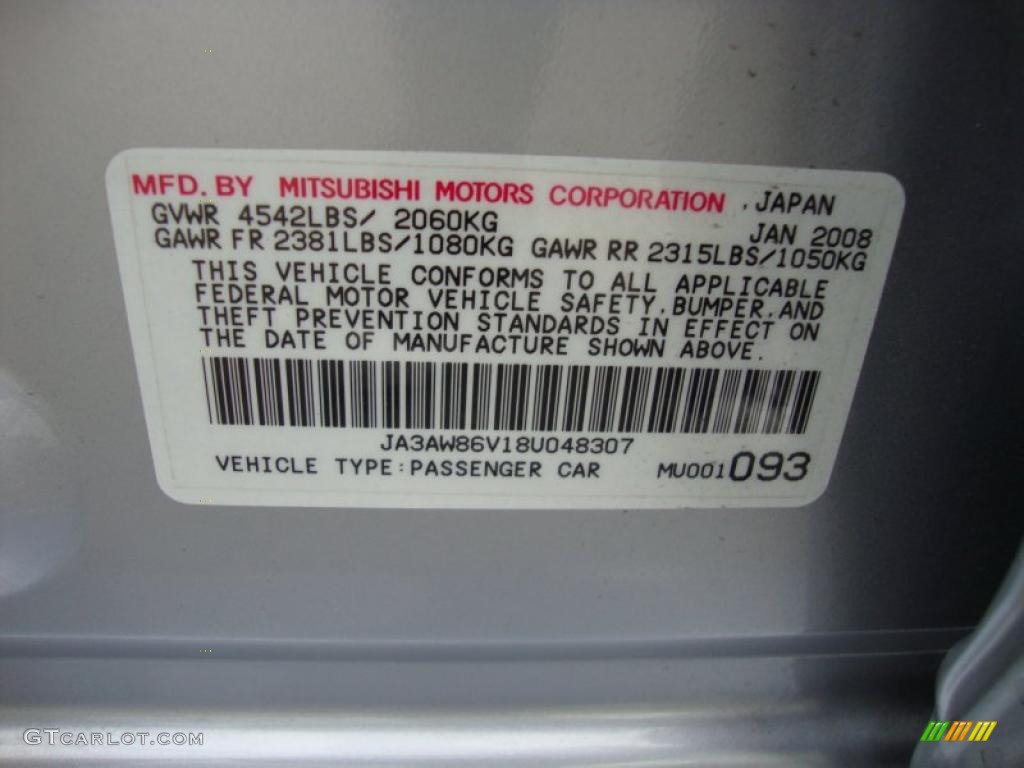 2008 Mitsubishi Lancer Evolution GSR Info Tag Photo #40495114