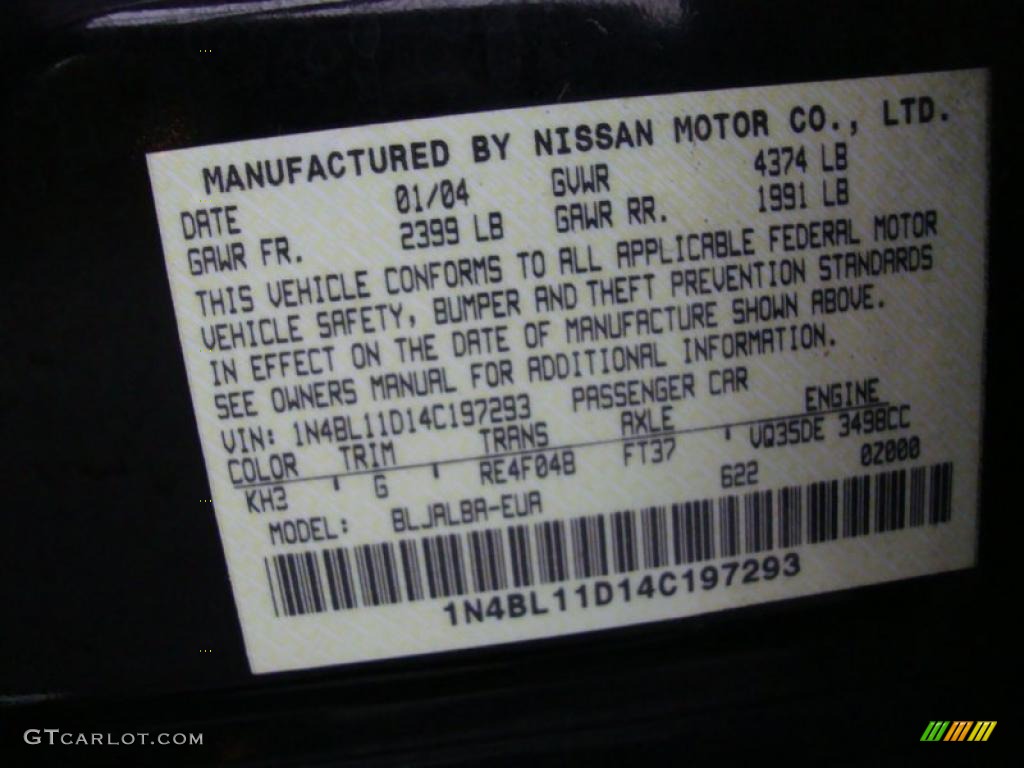 2004 Altima Color Code KH3 for Super Black Photo #40495862