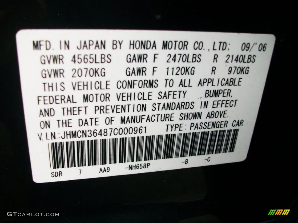 2007 Accord Color Code NH658P for Graphite Pearl Photo #40500826
