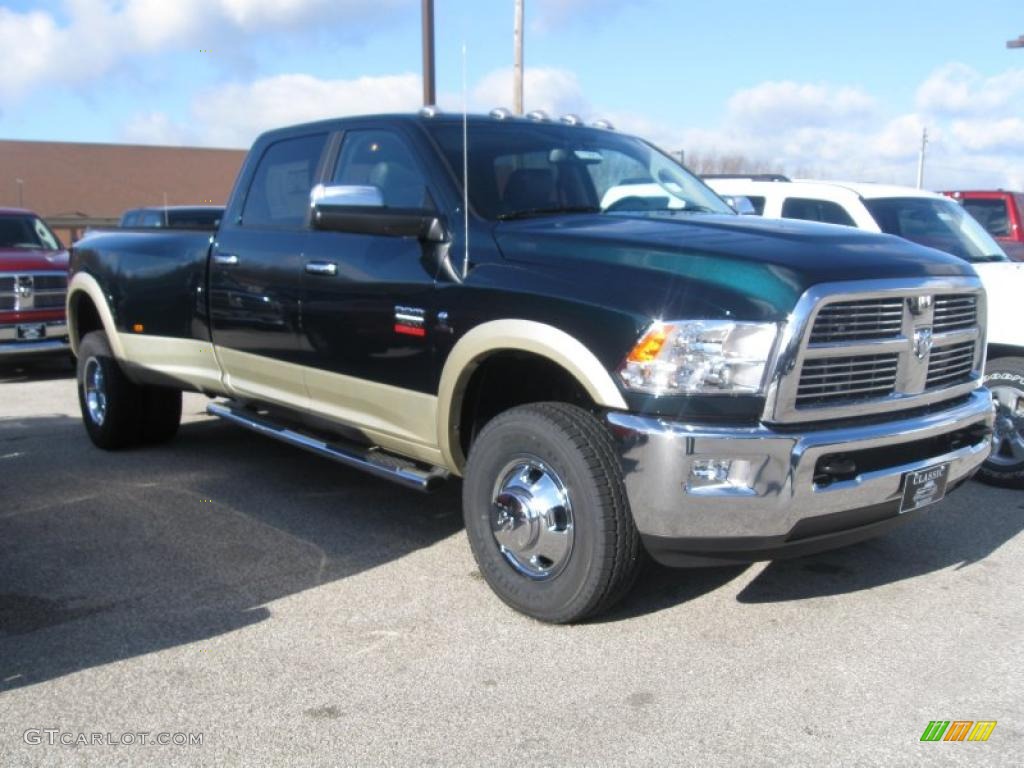 Hunter Green Pearl 2011 Dodge Ram 3500 HD Laramie Crew Cab 4x4 Dually Exterior Photo #40501870