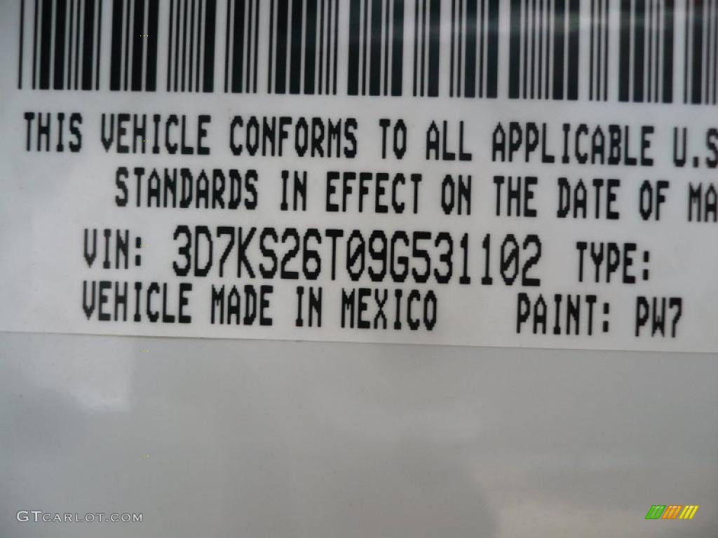 2009 Ram 2500 Color Code PW7 for Bright White Photo #40504262