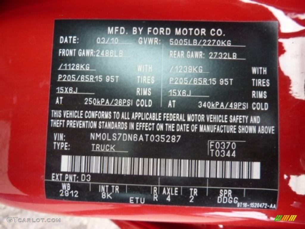 2010 Ford Transit Connect XLT Cargo Van Info Tag Photos
