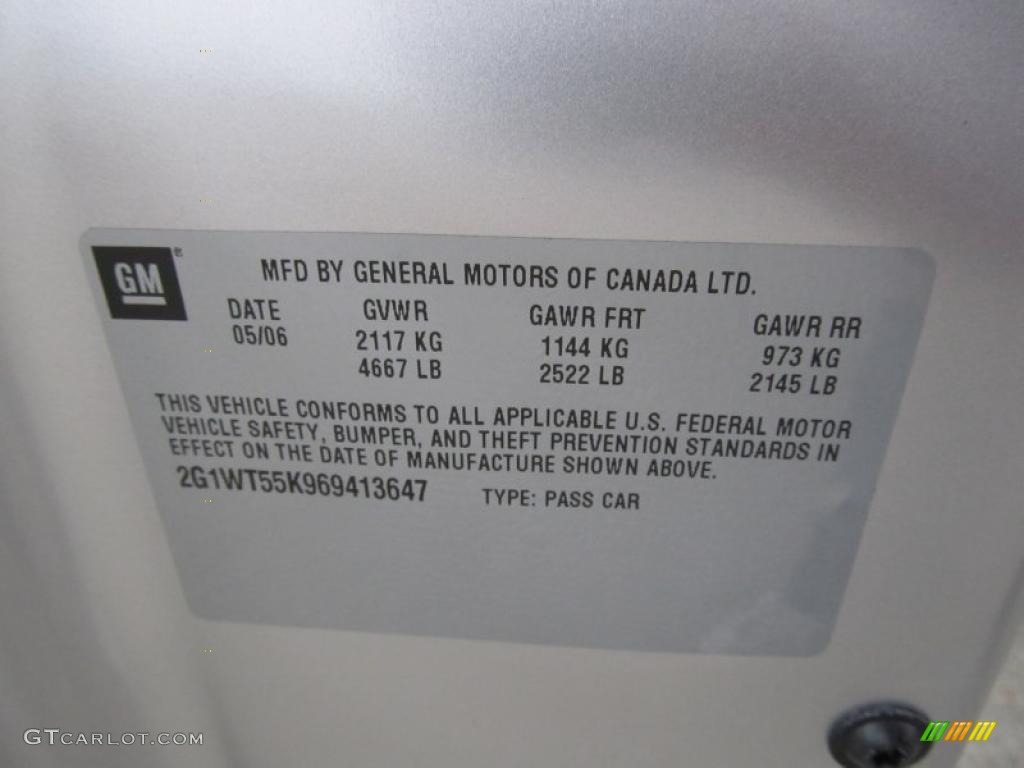 2006 Chevrolet Impala LT Info Tag Photos