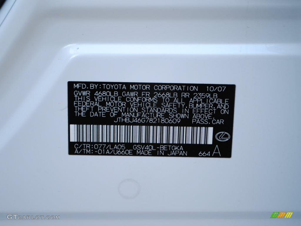 2008 Lexus ES 350 Info Tag Photo #40520066