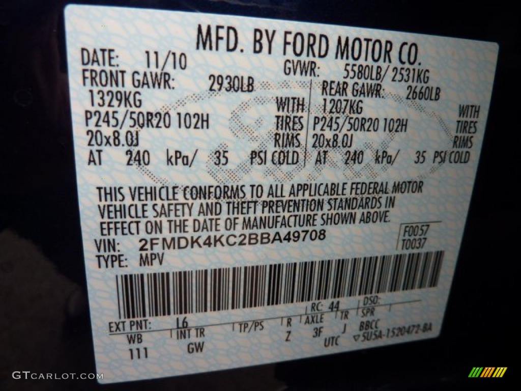 2011 Edge Color Code L6 for Kona Blue Metallic Photo #40520078