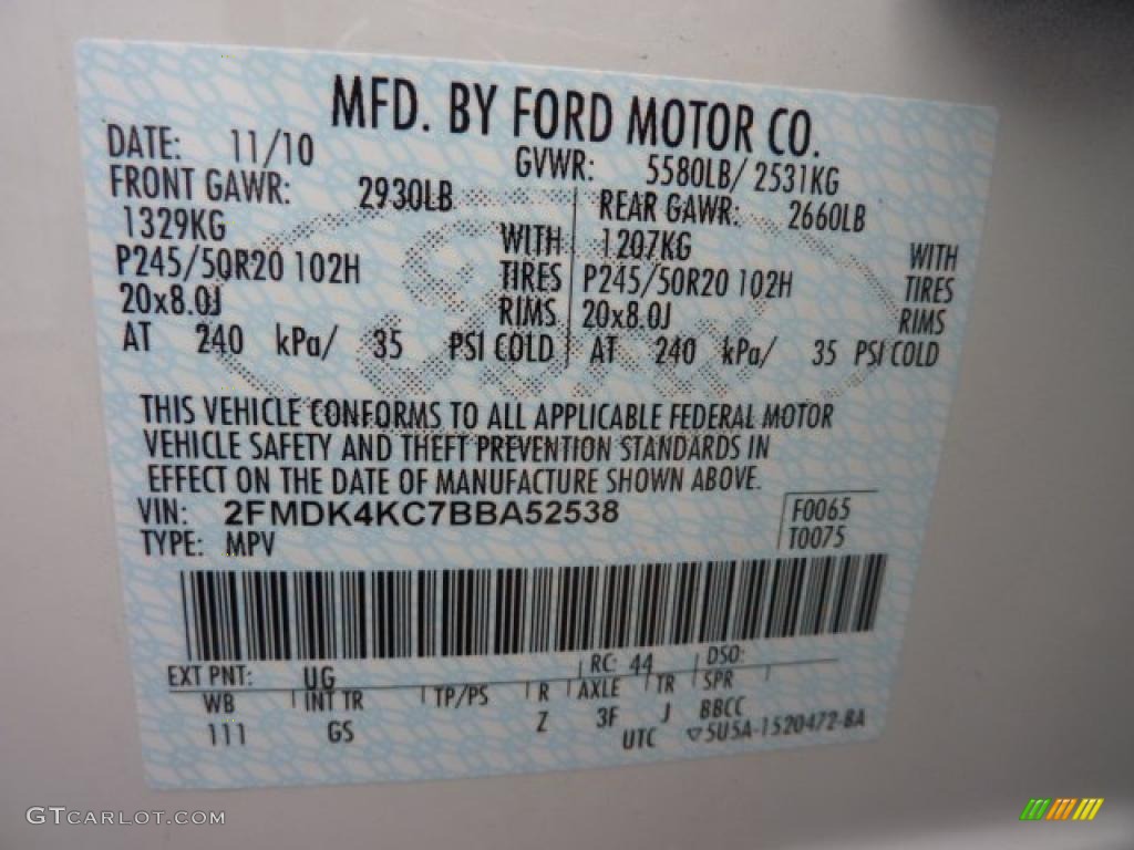 2011 Edge Color Code UG for White Platinum Tri-Coat Photo #40521358